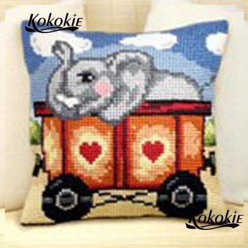 Cross stitch pillowcase Counted Needlework Sets rug cushion handmade cotton kit For Embroidery elephant pattern throw pillow