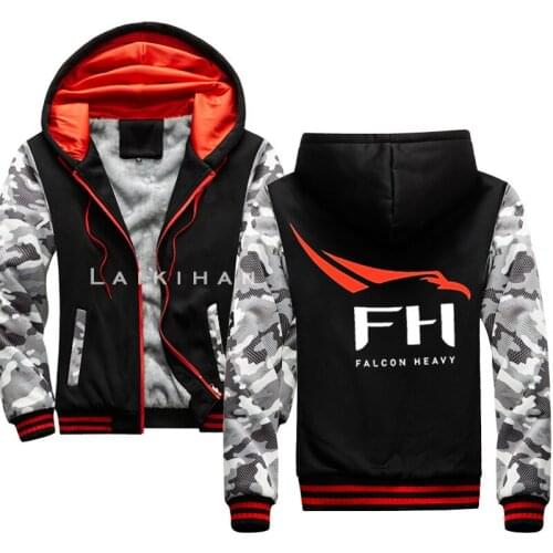 High Quality Spacex Falcon Heavy Rocket Elon Musk Winter Warm Coat Printed Thicken Hoodie Winter Warm Zipper Coat Hoodie
