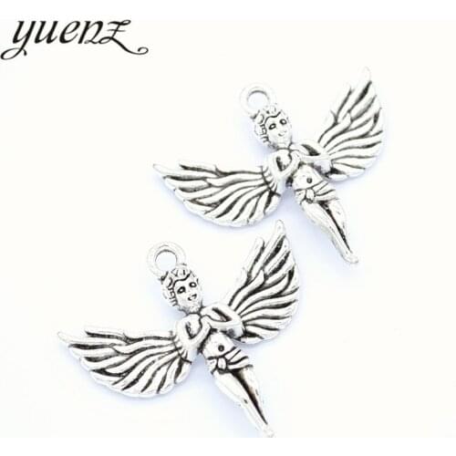 YuenZ 2pcs New Product Antique silver color angel Charms Pendant Jewelry Metal Alloy Jewelry Marking 40*44mm I245