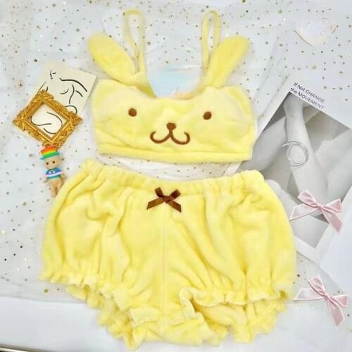 Ethika Yellow Lovely Velvet Tube Top and Shorts Womens Underwear Set Anime Cute Long Ear Pajamas Cosplay Costume Bra Panties
