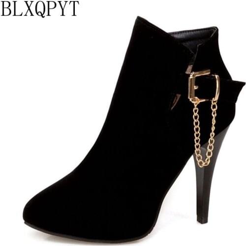BLXQPYT Big Size 33-50 Women Sexy High Heels Short boots Autumn Winter Shoes Pointed Toe Platform Knight Martin Boots 2-3