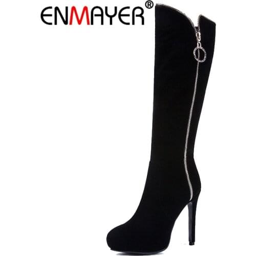 ENMAYER Woman Over The Knee Boots Winter Boots Shoes Women Thigh High Booty Cow Suede Fashion Boots Narrow Band Lace Up CR1689