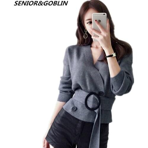 2019 High Quality Winter Double Breasted Cardigan Women Spring Loose Batwing Sleeve Short Sexy V-neck Chic Knitted Sweater Tops