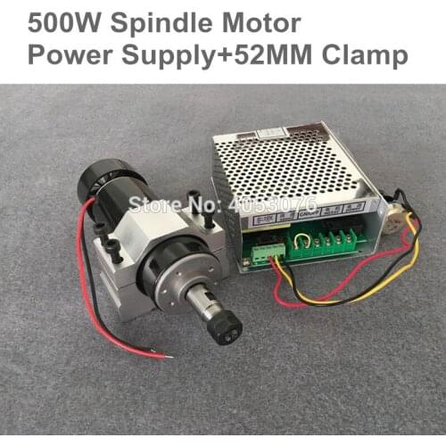 0.5kw Air cooled spindle ER11 chuck CNC 500W Spindle Motor + 52mm clamps + Power Supply speed governor For PCB Engraving