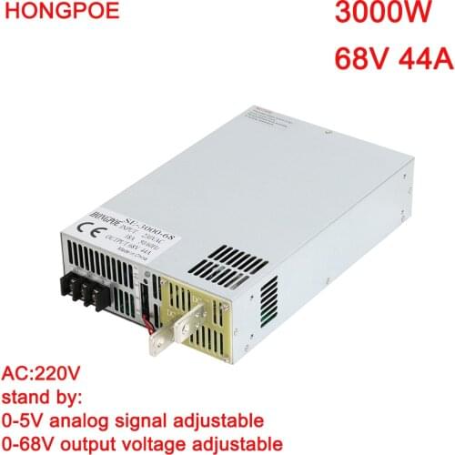 3000W 68V Power Supply 0-68V Adjustable Power 68VDC AC-DC 0-5V Analog Signal Control SE-3000-68 Power Transformer 68V 44A