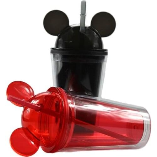 450ml Double Layer Tumbler Plastic Mug Coffee Cup Straw Cup Creative Transparent Cute Water Cup Outdoor Portable Gift Cup