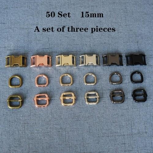 50 Set (A) 15mm Metal D Ring+Adjustable+Release Buckle DIY Dog Collar and Leash Accessories 3JT15mm7826L