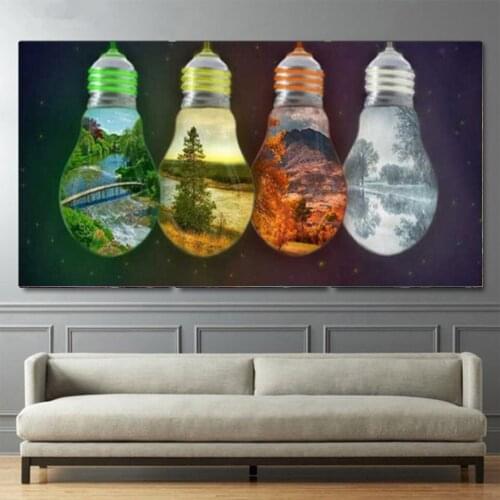 5D Full Square round DIY Diamond Embroidery art Light bulb four seasons tree Landscape Diamond Painting Cross Stitch Mosaic