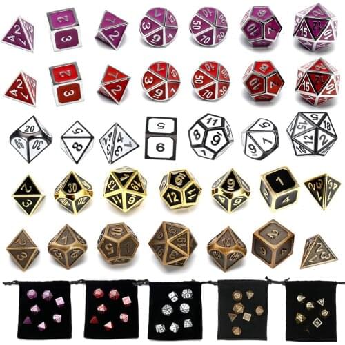 7Pcs Multisided Dice Heavy Metal Polyhedral Dice Set with Storage Bag D20 D12 D10 D8 D6 D4 Games