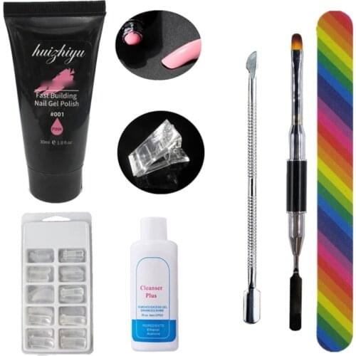 7Pcs Poly Nail Extensions Gel Kits Nail Molds Pusher Clip Light Therapy Palette Pen Set Polygel Manicure Tools