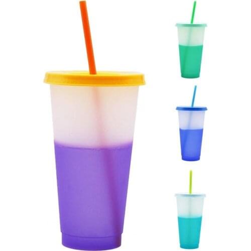 720ML Reusable PP Straw Cup Water Cold Cups with straw Color Changing Water Drinking Cup Juice tumblers Cup Straw Mug Drinkware