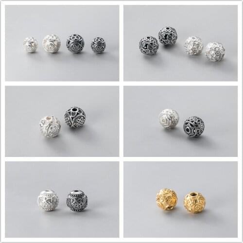 MEETSOFT Classic 925 Sterling Silver Round Chinese Pattern Space charms Beads Cameo Handmade Gift Of DIY Jewelry Accessory