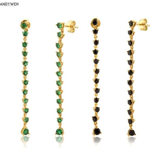 ANDYWEN 925 Sterling Silver 50mm Line Zircon Chain Drop Earring Long Crustal Round CZ Luxury Women Fine Jewelry Party Piercing