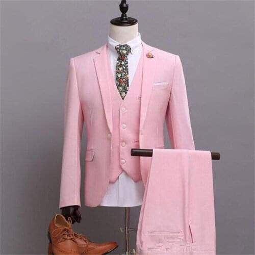 Pink Business Men Blazer 3 Piece Beach Groom Tuxedos For Wedding Formal Prom Suit (Jacket+Pants) Streetwear Custom Made