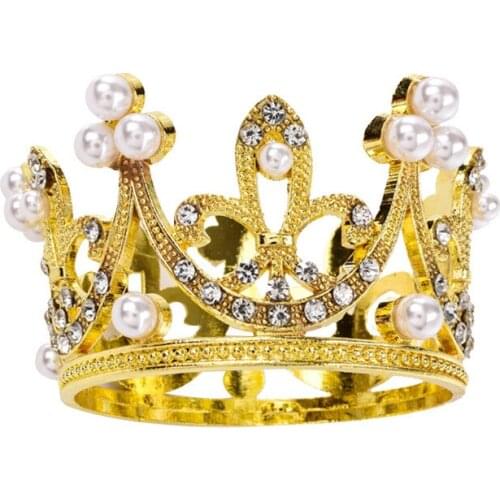 Childrens Crowns Ornaments High-end Round Bridal Crown 2021 New Pearl Birthday Cake Decoration Mini Alloy Crown With Diamonds