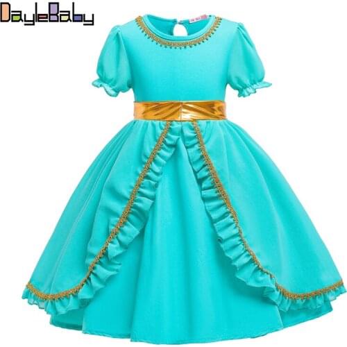Girls Princess Jasmine Costume Halloween Party Dress Up for girls Inspired Tutu Dress Turquoise Children Aladdin Princess