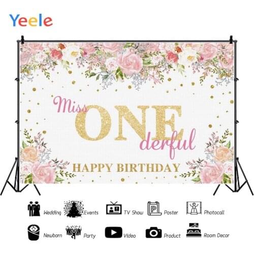 Yeele Happy Birthday Photo Background Photophone Flowers Photography Backdrops Studio Shoots for Decoration Customized Size