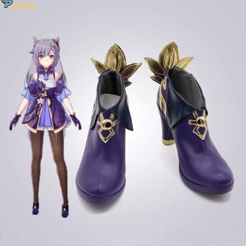 Genshin Impact Keqing Cosplay Shoes Purple High Heels For Women Halloween