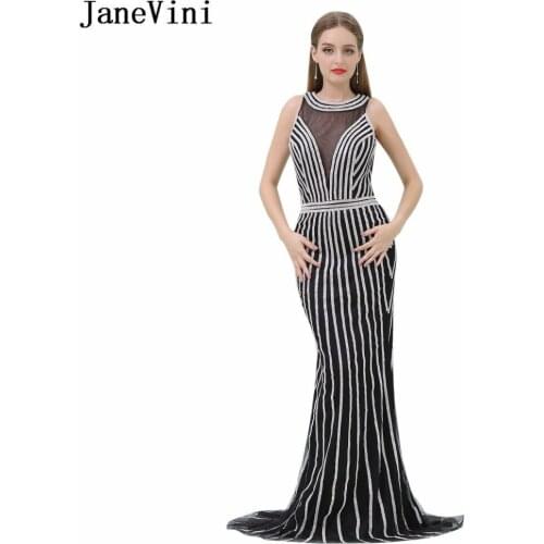 JaneVini Sparkle Beading Black Long Bridesmaid Dresses Wedding Guest Dress Sleeveless Dubai Handmade Luxury Mermaid Prom Gowns