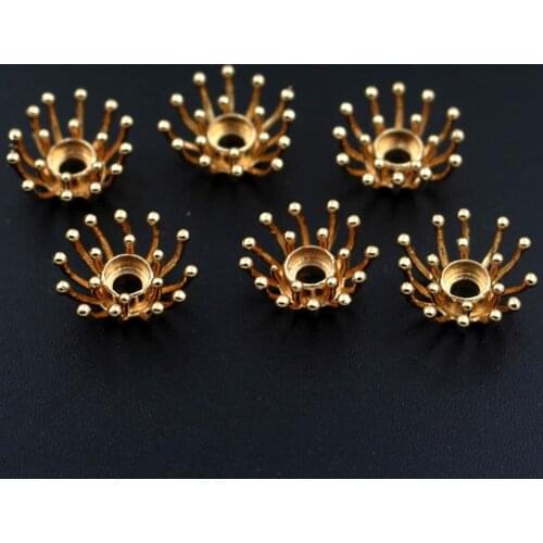 50pcs 11 13mm Brass Casted Pistils Stamens Flower Cluster Caps Beads Open Back Stone Cameo Base Quality DIY Jewelry Accessories