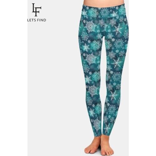 LETSFIND Beautiful 3D Christmas Snowflakes Pattern Milk Silk Print Plus Size Leggings High Waist Elastic Fitness Leggings