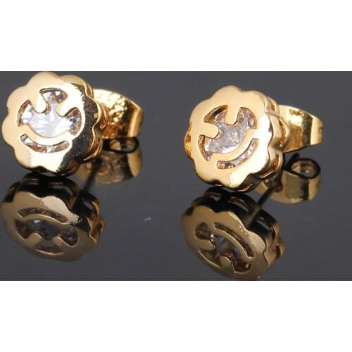 Love & Annie Gold Color Smile Shape Earrings White Purple AAA Zircon Earring Women Girl Gift Jewelry