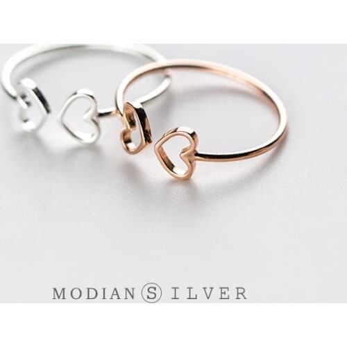 Modian Hollow Out Hearts Open Adjustable Finger Ring for Women 925 Sterling Silver Simple Ring Fine Jewelry Valentines Gift