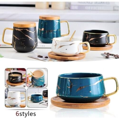 Nordic Ins Style Marble Coffee Mugs Matte Luxury Water Cafe Tea Milk Cups Ceramic Breakfast Mug Saucer Suit With Dish Spoon Lid