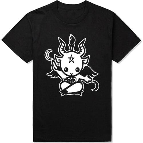New Summer Style Satanic Goat Baphomet Cartoon T Shirt Men Cotton Short Sleeve Printed T-shirt Brand Tshirt