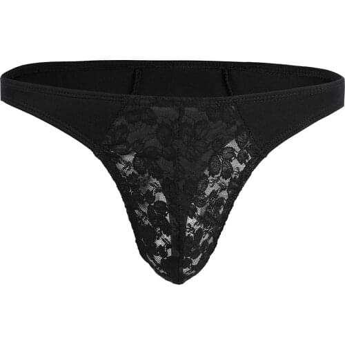 Mens Sissy Lace Lingerie Panties Sexy Gay Low Rise Lace Floral Jockstrap Bulge Pouch G-string Homme Tanga Underwear Underpant