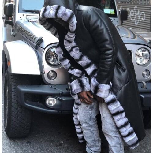 Imitation Leather Hooded Jacket Winter Warm Overcoat Mens Faux Leather Fleece Fur Patchwork Long Coat Male Trench Coats