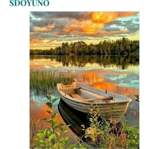 SDOYUNO 60x75cm Pictures By Numbers Scenery DIY Painting By Numbers On Canvas Frame Boat Digital Hand Painting Home Decor