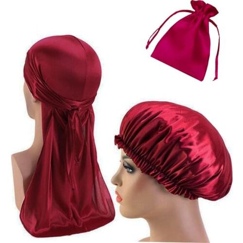 Matching couple silky du rag durag and bonnet set in packaging bag custom logo