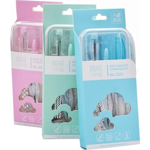 7Pcs/Set Students Drawing Stationery Kit Creative Compass Rulers Erasers Pencil Painting Stationery Tools School Office Supplies