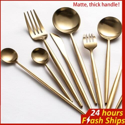 Hot Sale 4 Pcs/set Pure Gold european Dinnerware knife 304 Stainless Steel Western Cutlery Kitchen Food Tableware Dinner Set