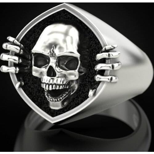 2021 New Hot Alloy Fashion Black Retro Neo-Gothic Style Antique Skull Ring Goth Emo For Punk Women Men Fancy Jewelry Gift Party
