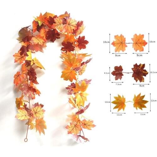 Autumn Home Decoration 1.75M Artificial Vines Fake Maple Leaf Vine Artificial Plants For Thanksgiving Halloween Garden Décor