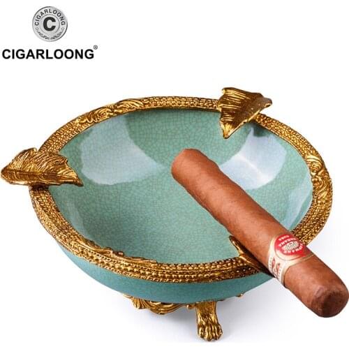Cigar ashtray European glaze craft ceramic ashtray copper carving CE-0136
