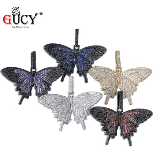 GUCY New Hip Hop Iced Out Insect Multicolor Butterfly Pendants&Necklaces Micro Pave Cuban Zircon Stone Pendant Necklace Gift
