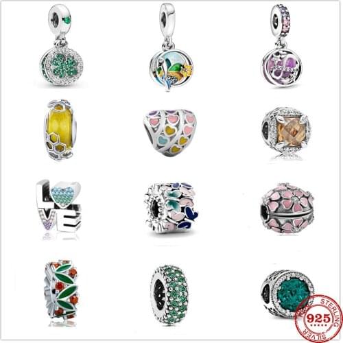 925 Sterling Silver color flower love Butterfly Pendant DIY fine beads Fit Original Pandora Charm Bracelet Jewelry