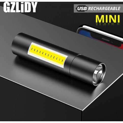 Portable LED Flashlight Mini USB Rechargeable COB Torch Super Bright 3 Modes Zoomable Outdoor Camping Light Waterproof Work Lamp