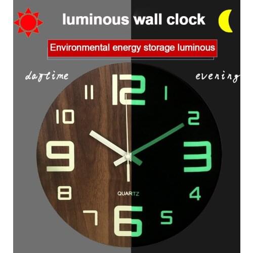 Horloge murale Bedroom Office Living Room Non Ticking Glow In Dark Night Lights Luminous Wall Clock Arabic Number Wooden Silent