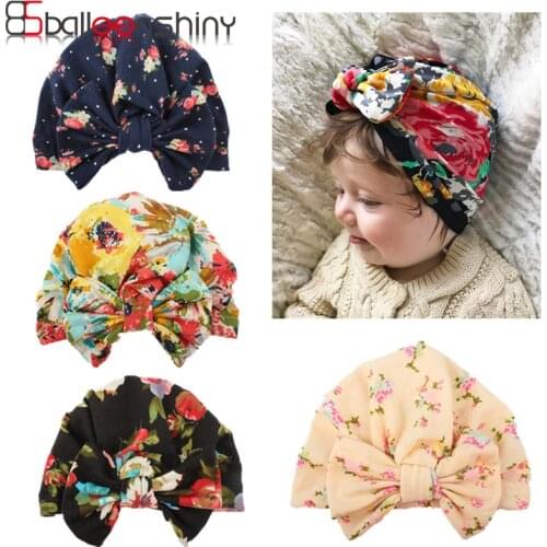 Cotton Baby Beanie Hats Cartoon Florals Print Cap Child Kids Fashion Soft Elastic Hats Infant Bowknot Turban Hat Floral Fashion