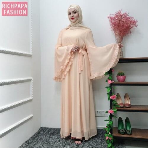 Chifffon Vestidos Ramadan Kaftan Abaya Arabic Islamic Muslim Maxi Dress Caftan Elbise Hijab Eid Dresses Robe Femme Musulmane