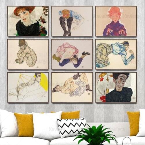 Nordic Canvas Painting Abstract Sexy Girl Art Poster Egon Schiele Works Painting Modular Picture Girl Bedroom Decoration Prints