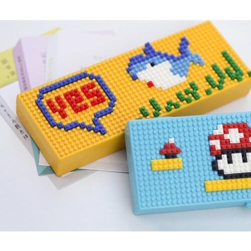 Building Bricks Blocks Colorful Dots Cartoon Pen Holder Pencil Case Decorative Stationery Box DIY Craft Kit Children Kids Gift