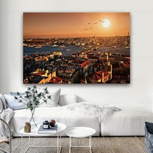 Istanbul city building sunset landscape living room home art decor wood frame fabric poster
