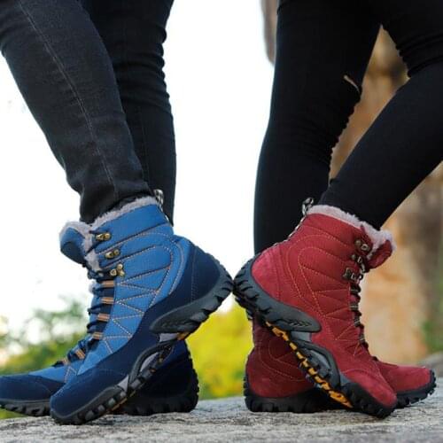Men Women Outdoor Winter Thermal Hiking Boots Plus Velvet Warm Waterproof High Shoes Non-slip Trekking Climbing Boot