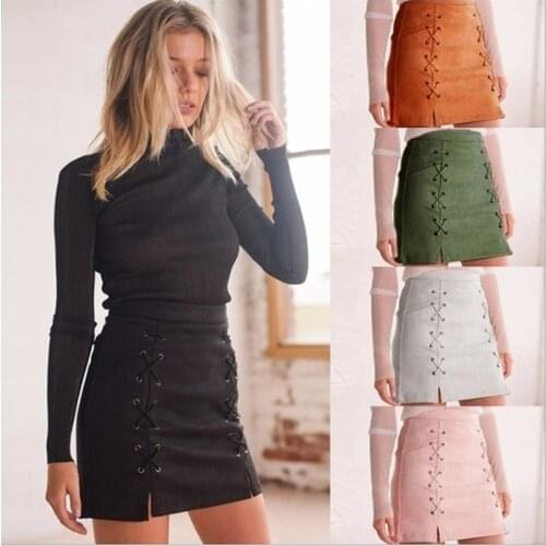 Womens Skirt Sexy Pencil Skrits Women Bandage Suede Fabric Strap Slim Skirt Package Hip High Waist Short Skirt