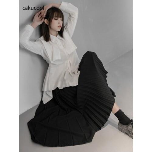 Cakucool 2021 new fashion before and after irregular ladies skirt skirt pleated skirt universal fairy skirt loose MIDI skirt